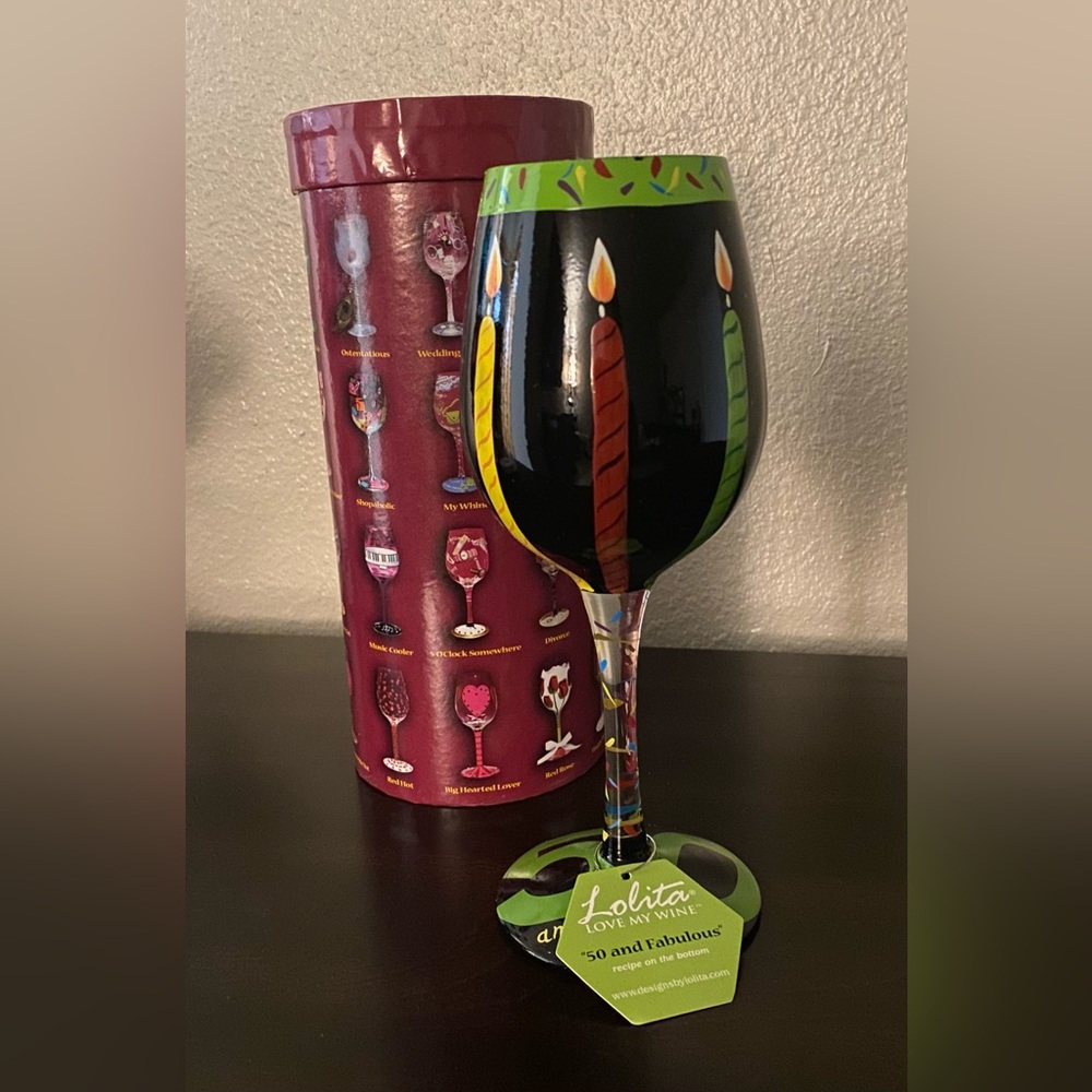 Lolita “50 and Fabulous” Hand-Painted Wine Glass | 15oz | Collectible | New